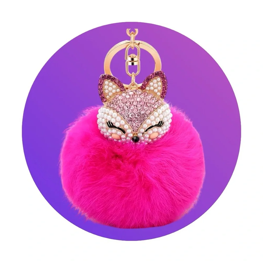 Cute Fox Fur Pom Pom Ball Keychain Bag Charm 3 colors